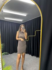 Omzu Ve Bel Drape Detaylı Elbise