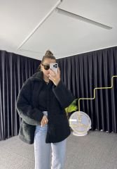 Siyah Peluş Mont