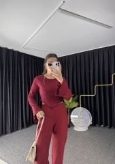 Bordo İspanyol Kabartmalı Alt Üst Takım